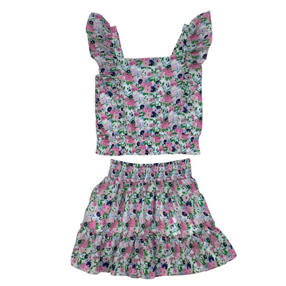 Janie And Jack 2 Piece Skirt Set 7 Years Floral Chiffon Ruffles Coastal Resort - Picture 1 of 11